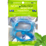 NoMo Nausea Bandes menthe bien-être bleu, aromathérapie naturelle pour apaiser le mal des transports.