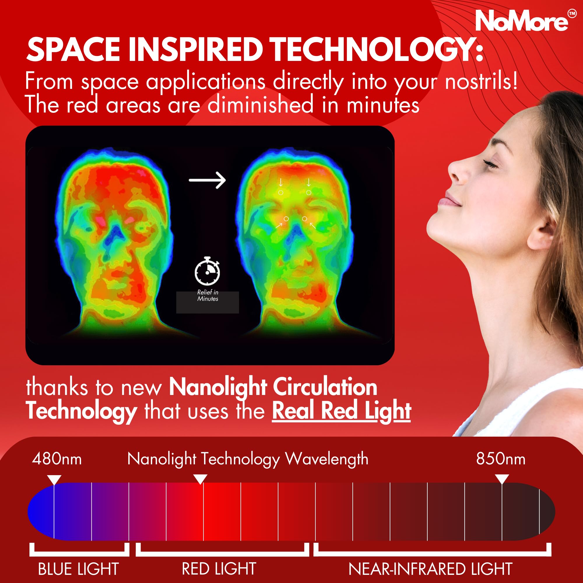 NoMore – respiration claire grâce à la thérapie lumineuse nasale.