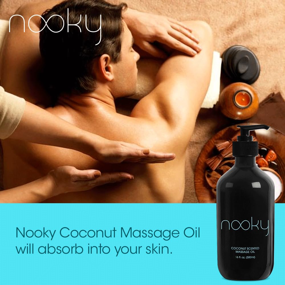 NOOKY huile massage coco: parfum tropical léger et agréable.