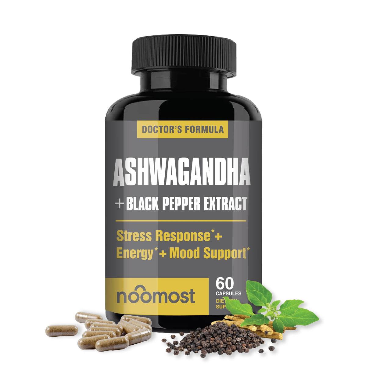 NooMost Ashwagandha bouteille de 60 gélules favorisant le soutien quotidien au stress