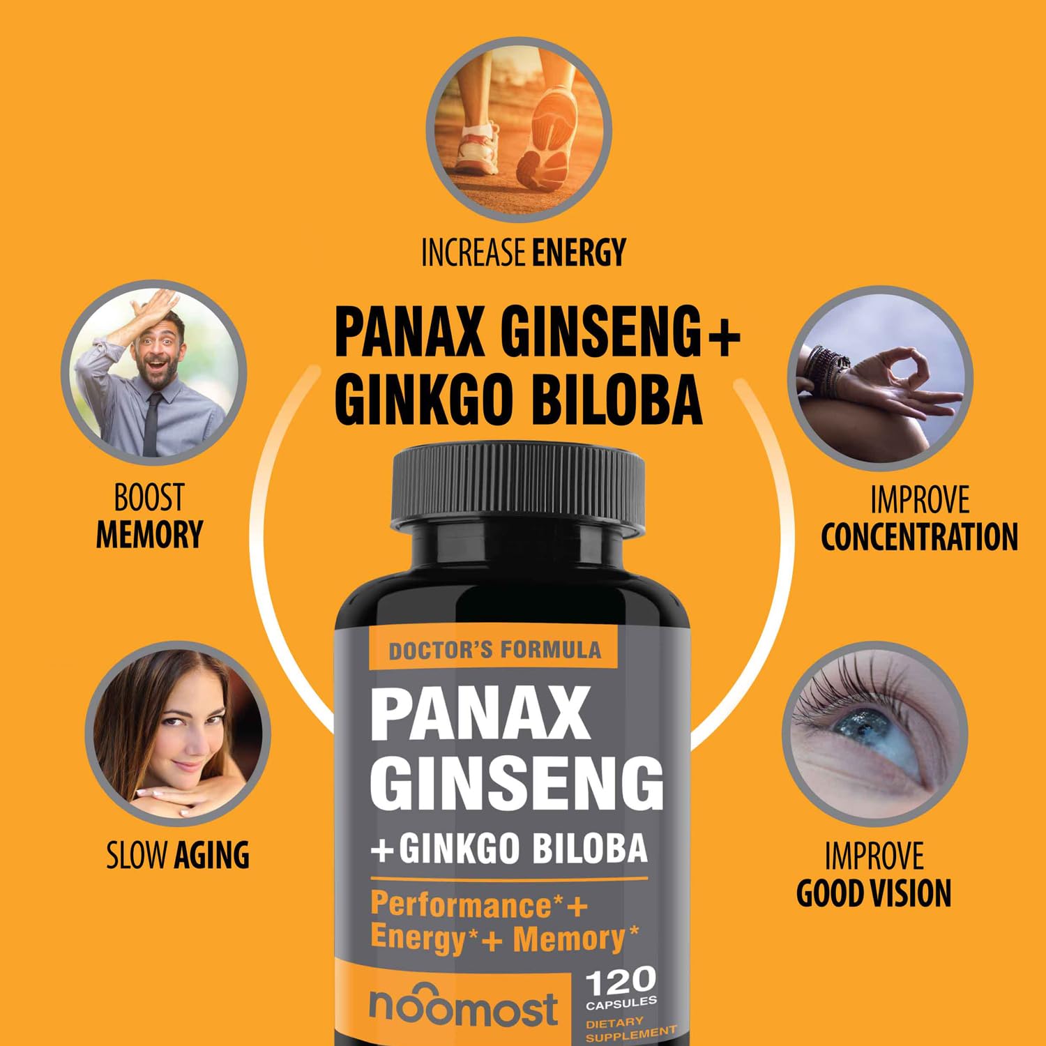 NooMost capsules vegan 120, format pratique pour l'énergie et la vigilance au travail.