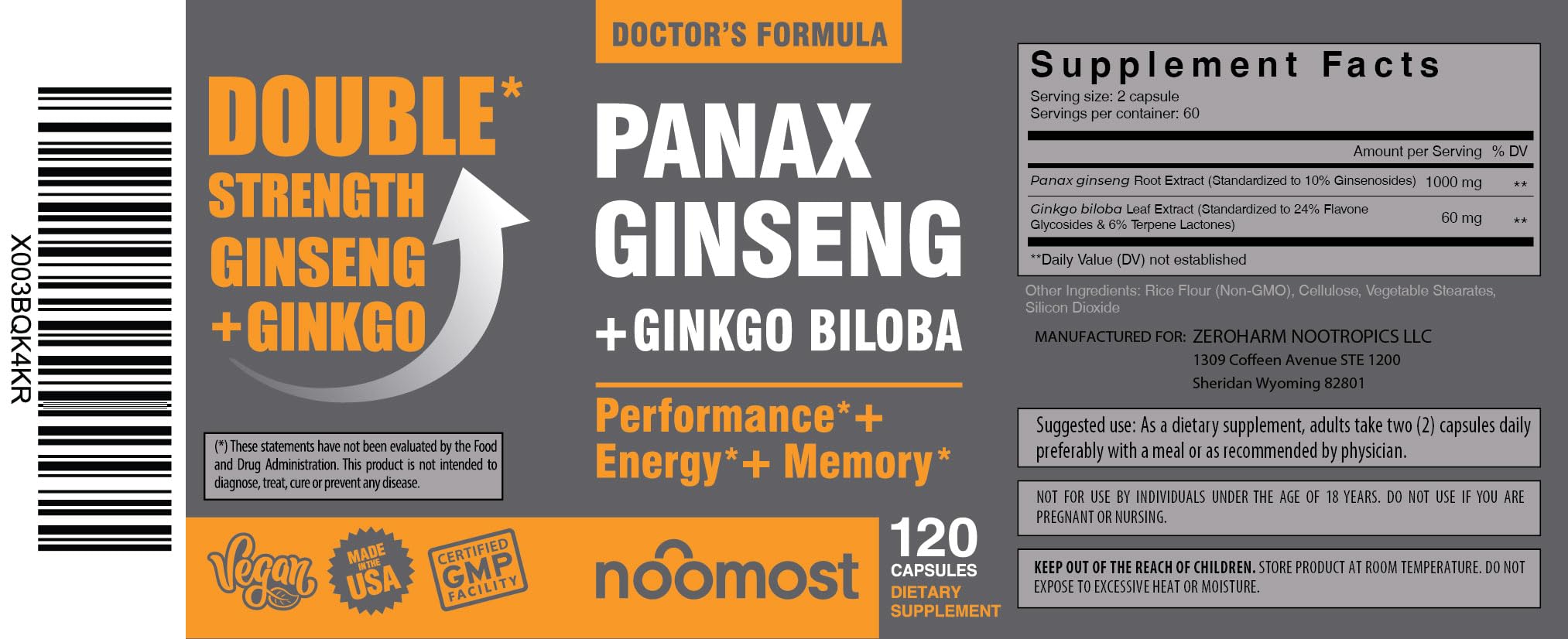 NooMost capsules vegan 120, sans gluten, compatibles avec divers régimes.