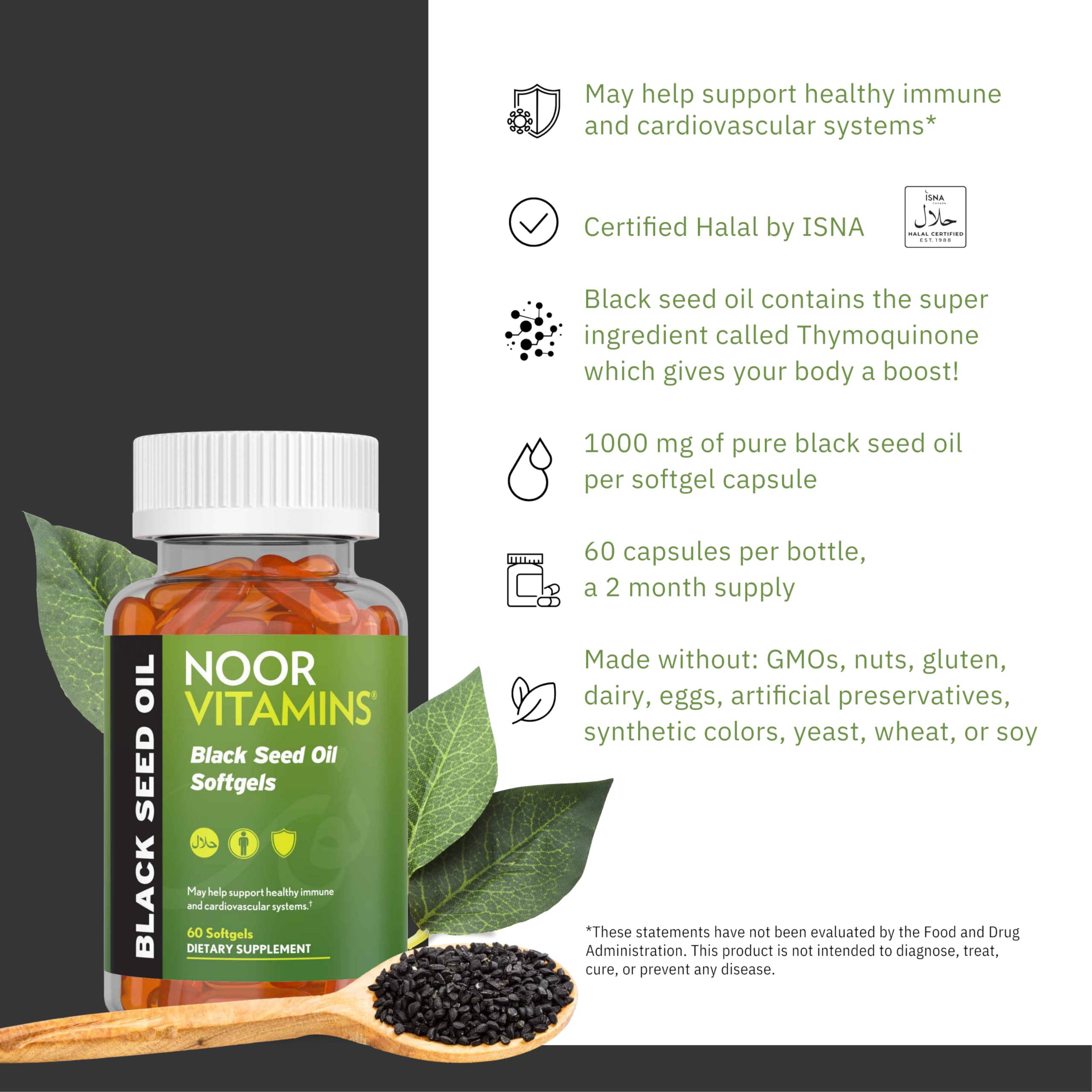 Noor Vitamins: bouteille de 60 gélules pour une consommation sur 60 jours.