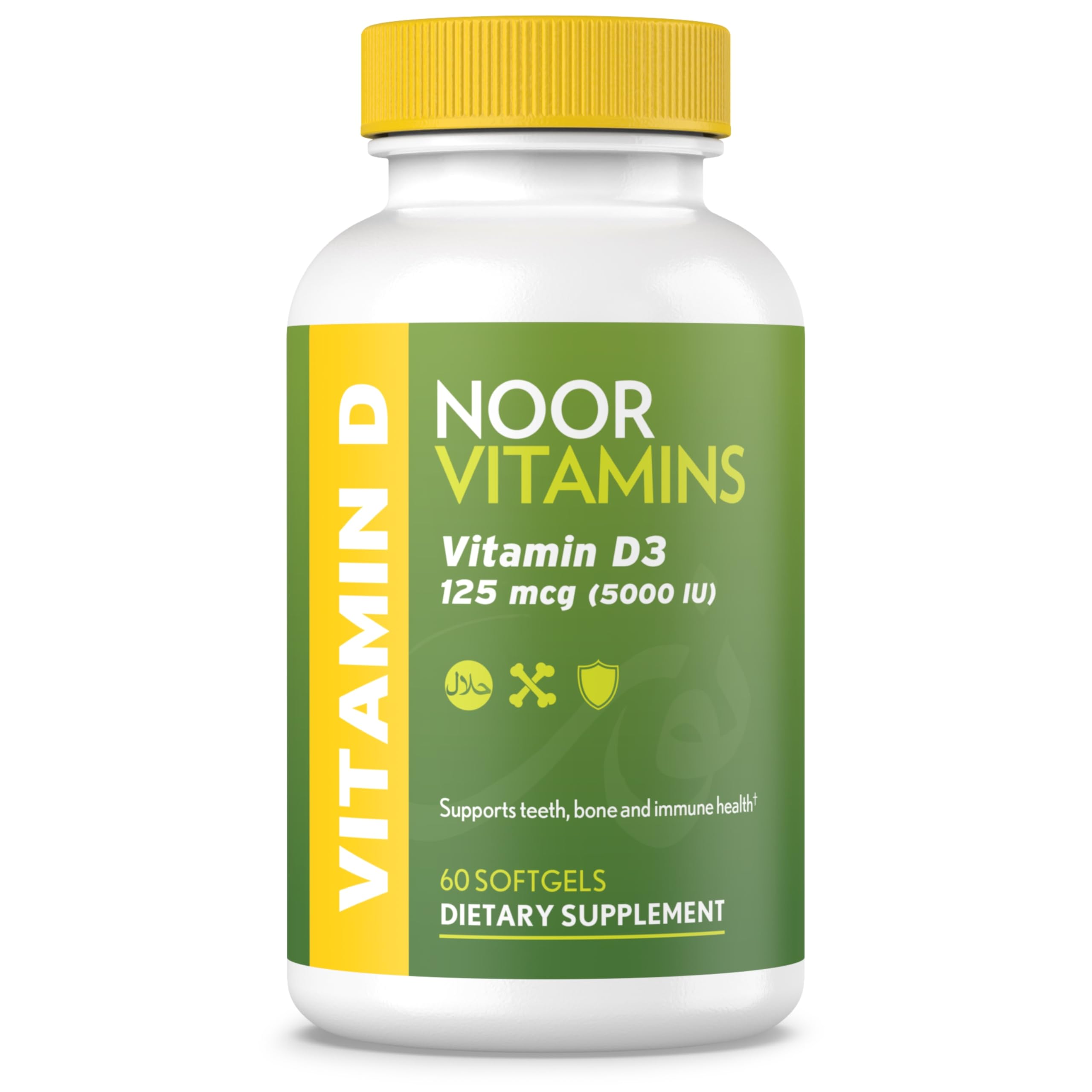 Noor Vitamins D3 – bouteille de gélules, soutien des os et du système immunitaire.