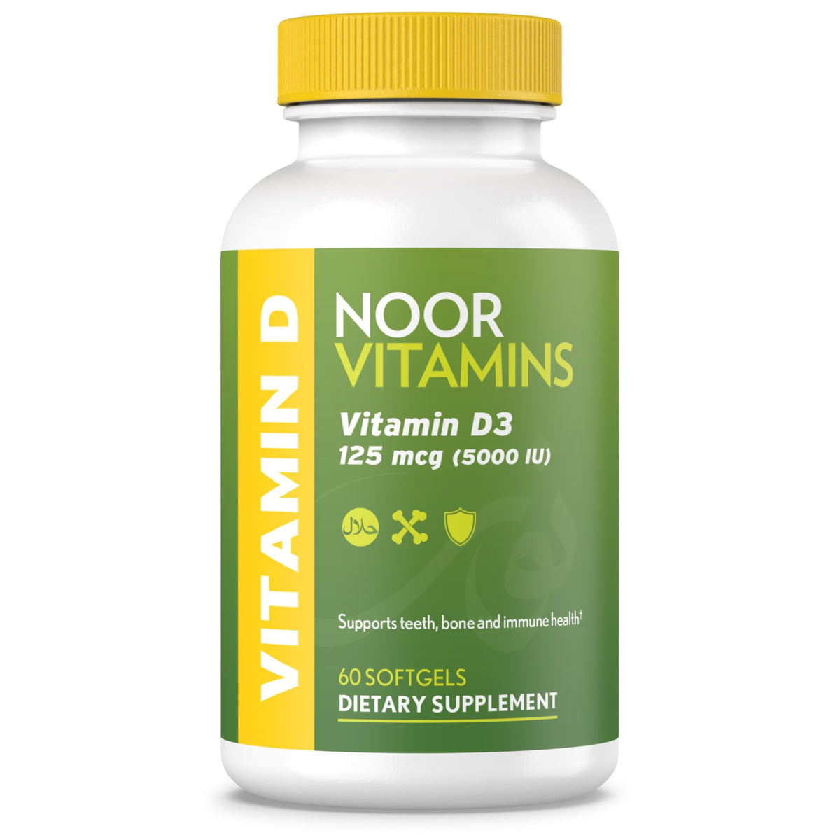 Noor Vitamins D3 – bouteille de gélules, soutien des os et du système immunitaire.
