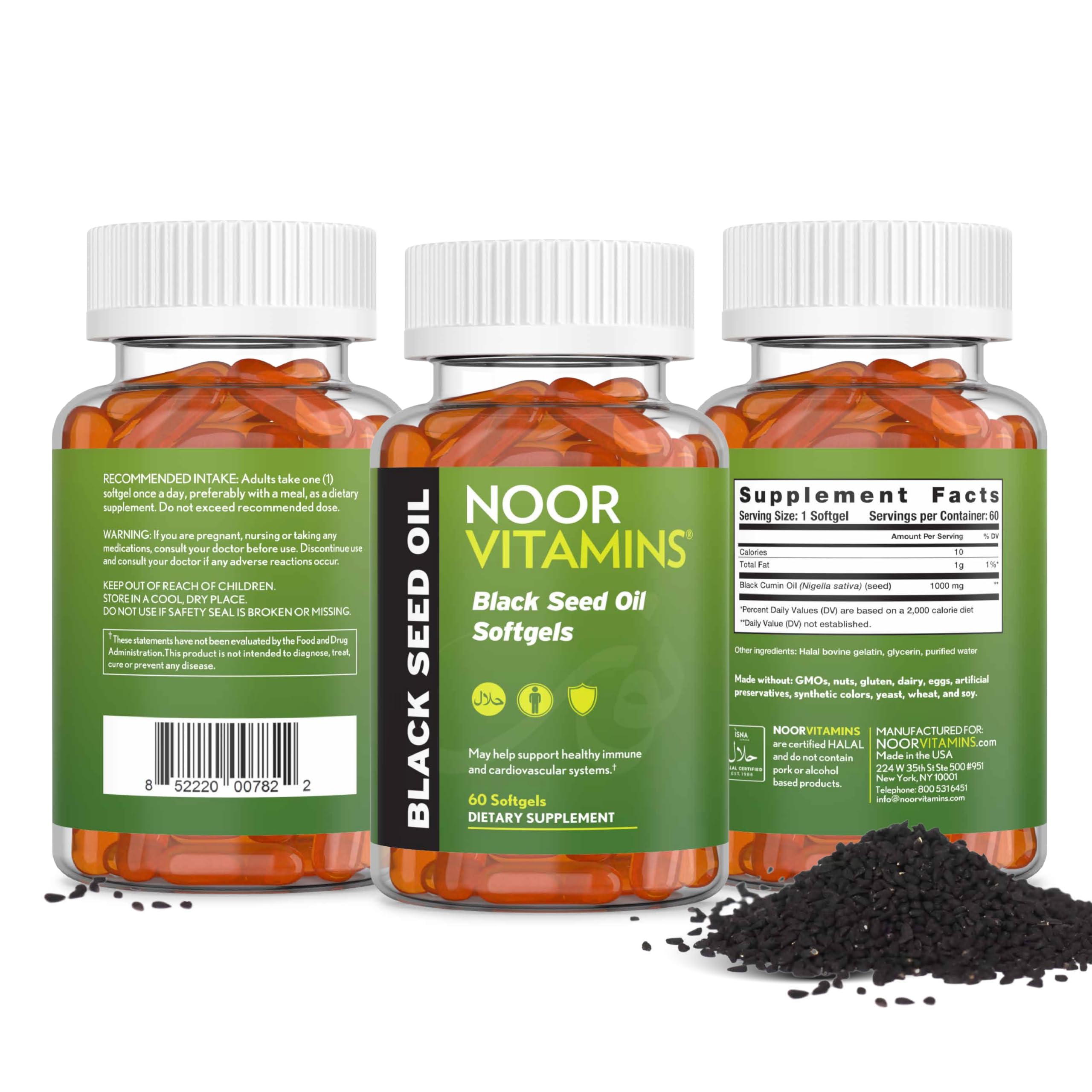 Noor Vitamins: étiquette sans OGM et sans allergènes.