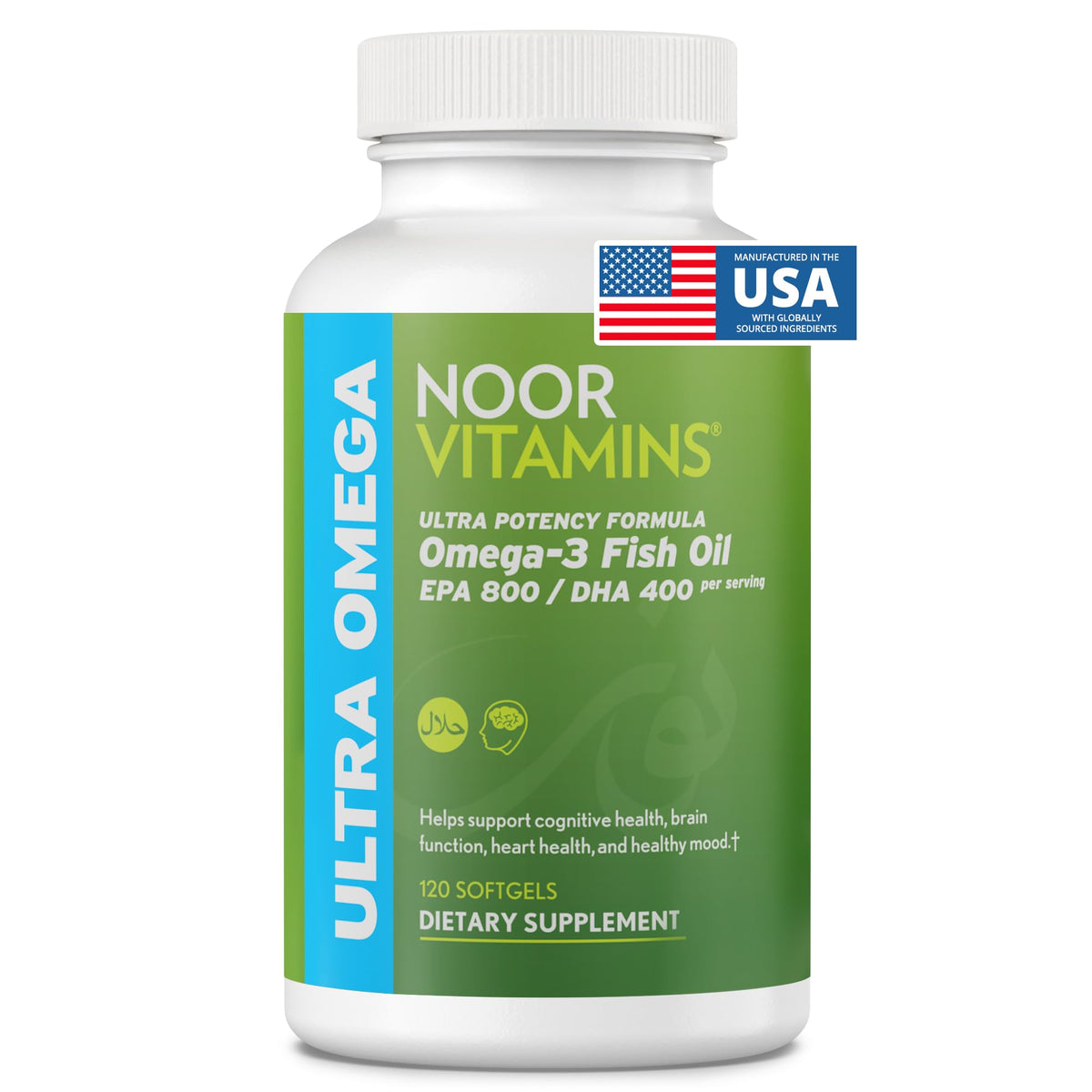 Noor Vitamins huile poisson halal - bouteille prête à l'emploi et puissance naturelle.