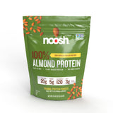 NOOSH poudre protéinée d'amande non aromatisée dans une bouteille, idéal pour un shake rapide.