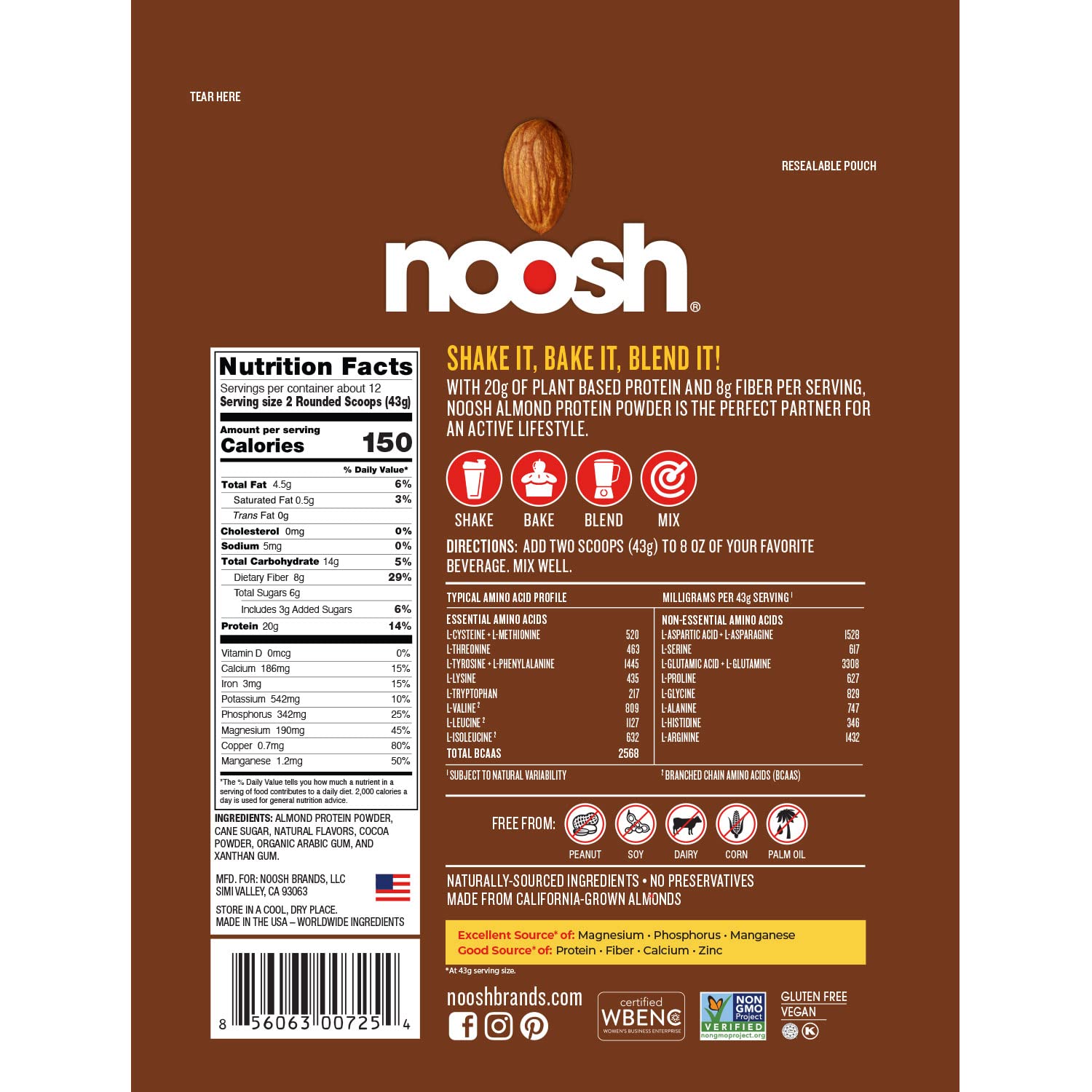 NOOSH protéine d'amande chocolat avec cuillère doseuse, dosage précis
