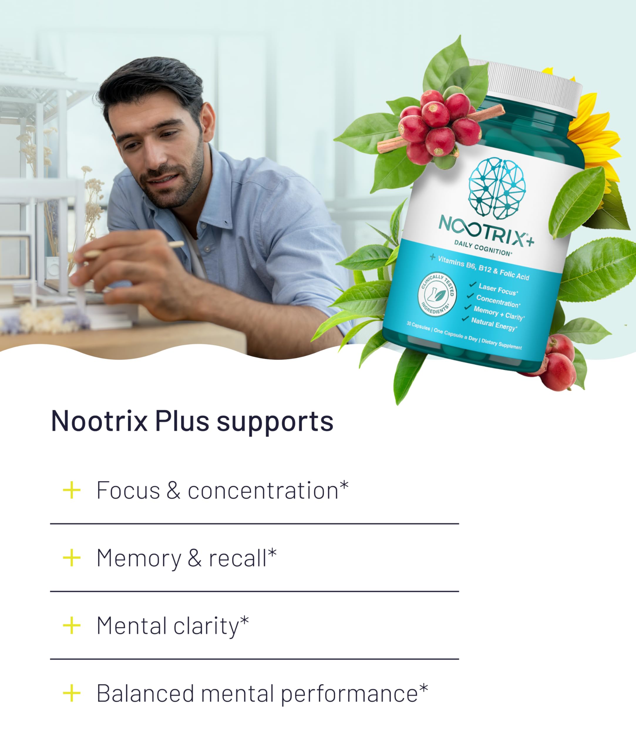 Nootrix Brain Plus - emballage clair et informatif pour le consommateur.