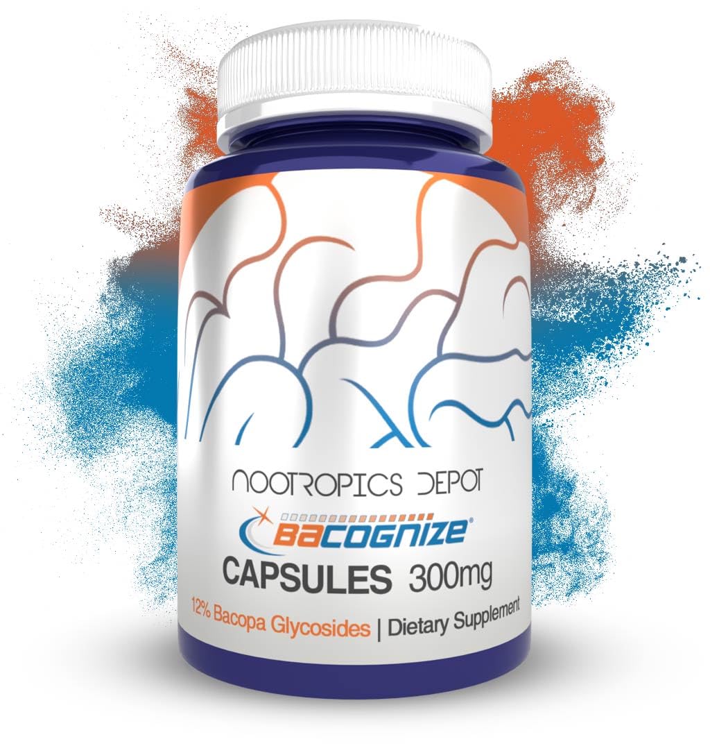 BaCognize Bacopa Monnieri, bouteille contenant des gélules de 300 mg pour un soutien cognitif potentiel.