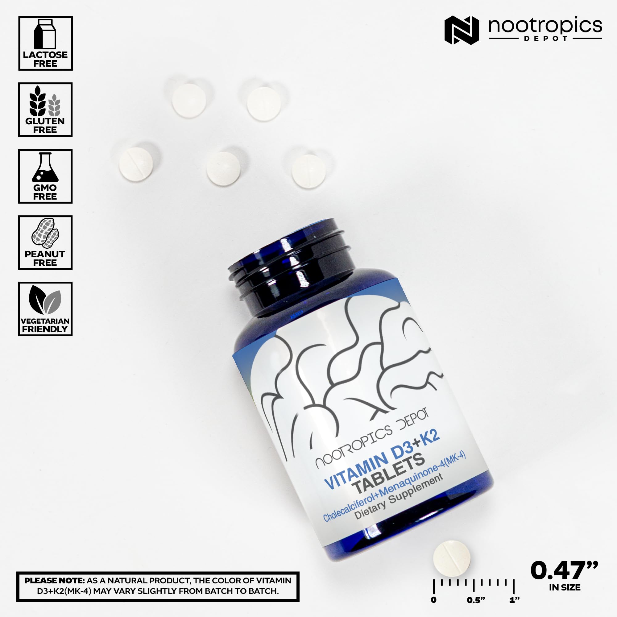 Nootropics Depot capsules D3-K2, prises quotidiennes pour énergie potentielle et bien-être.