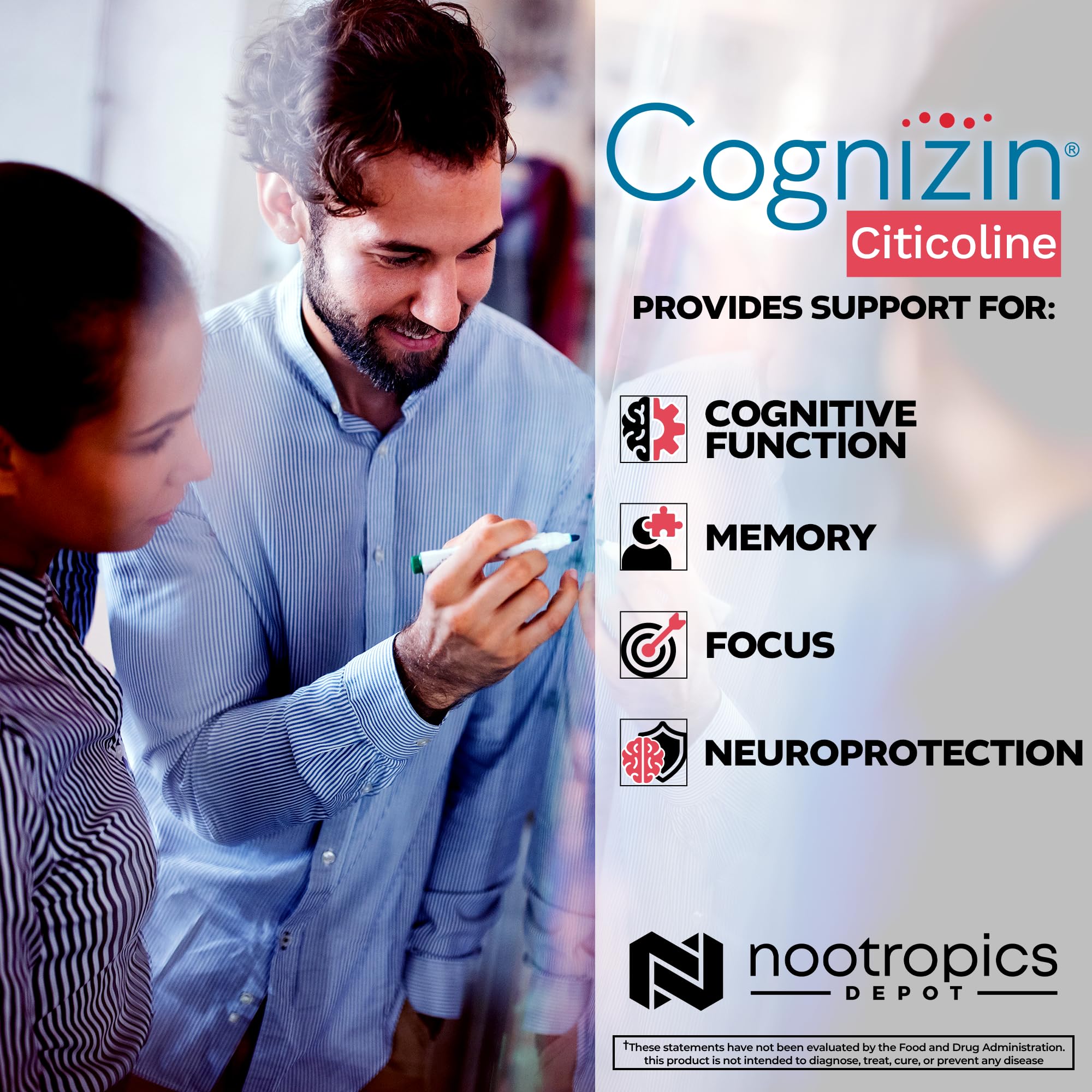 Plan rapproché des capsules Cognizin, énergie cérébrale possible pour tâches mentales.