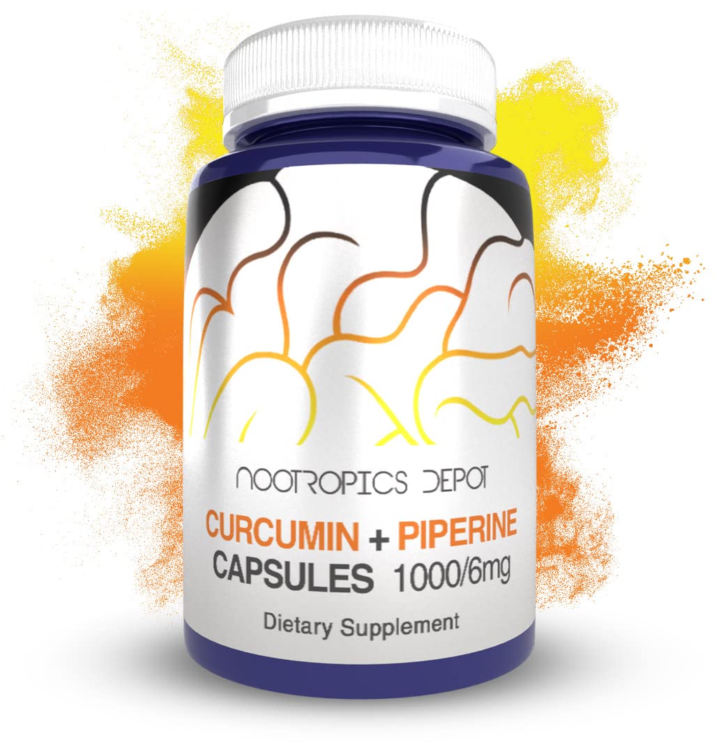 Nootropics Depot Curcumine Piperine, bouteille de gélules, dosage quotidien pratique