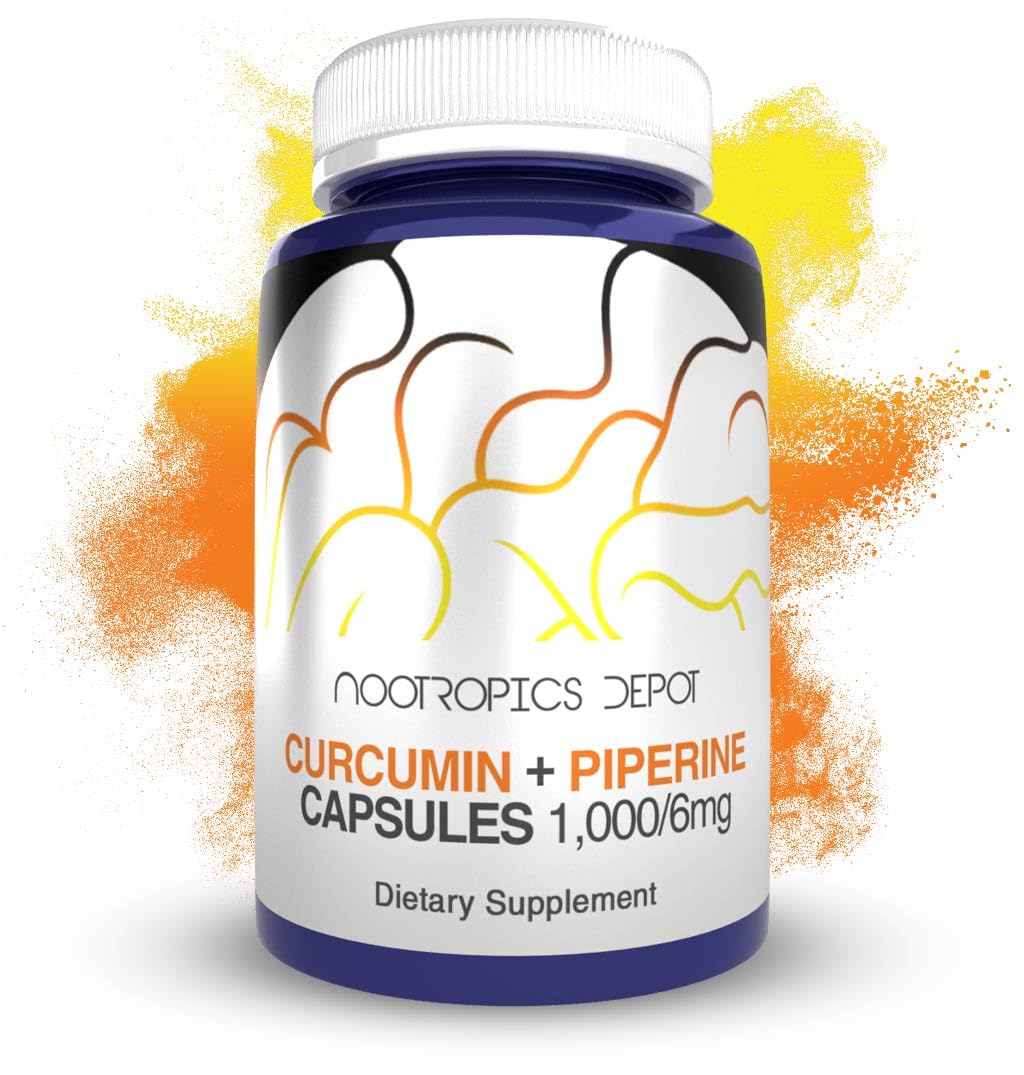 Nootropics Depot — emballage de capsules Curcumine et Pipérine pour une supplémentation quotidienne.