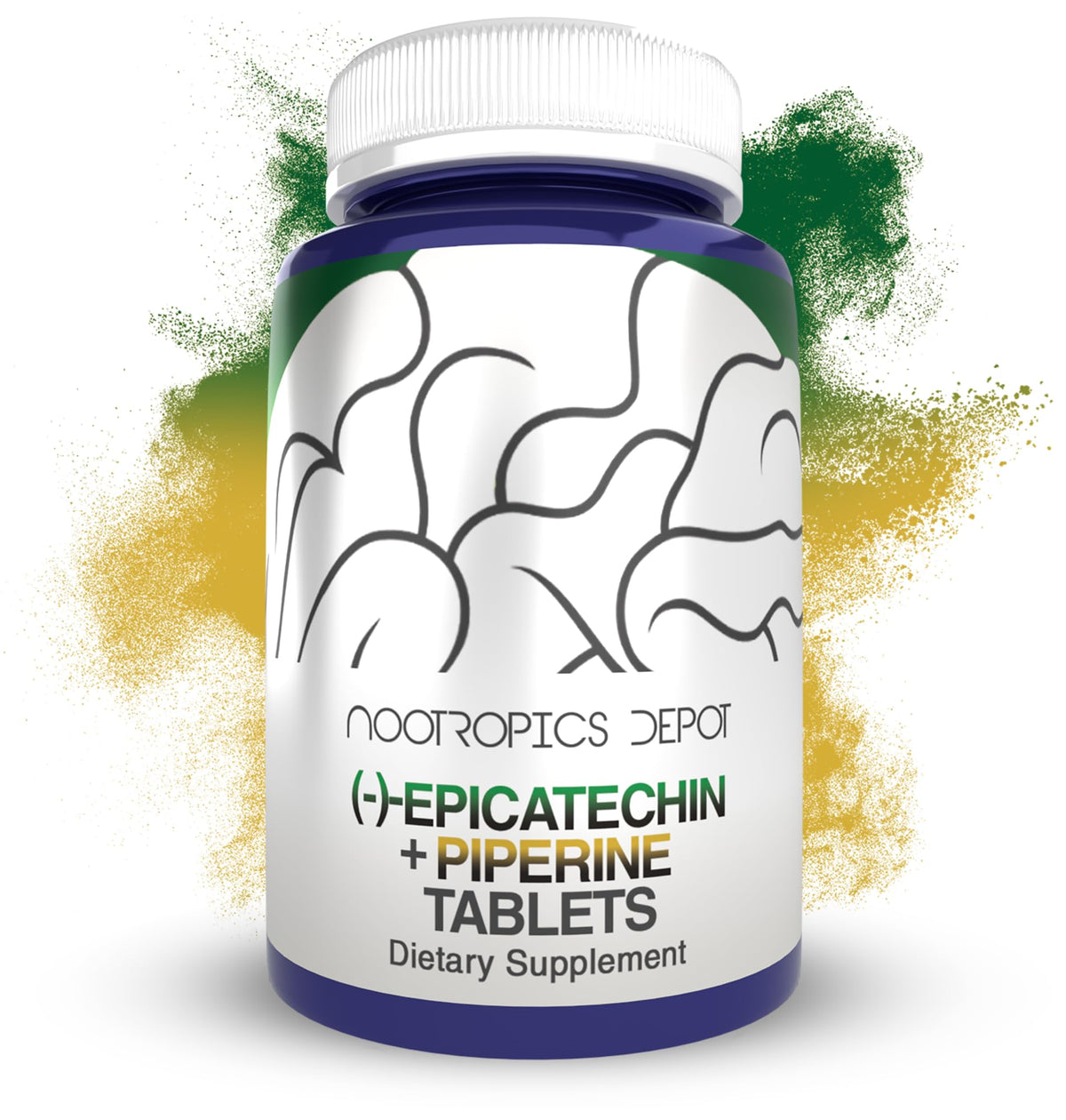 Nootropics Depot Épicatechine, emballage visible, soutien énergie et concentration.