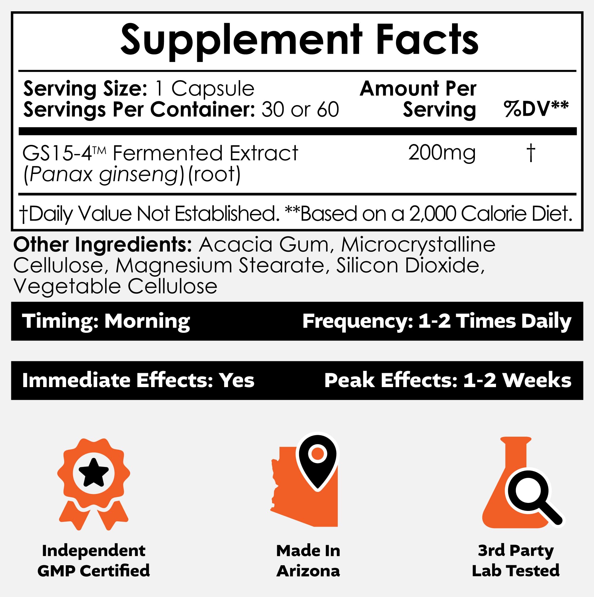 Nootropics Depot GS15-4 Panax Ginseng, capsules: amélioration possible de la concentration.