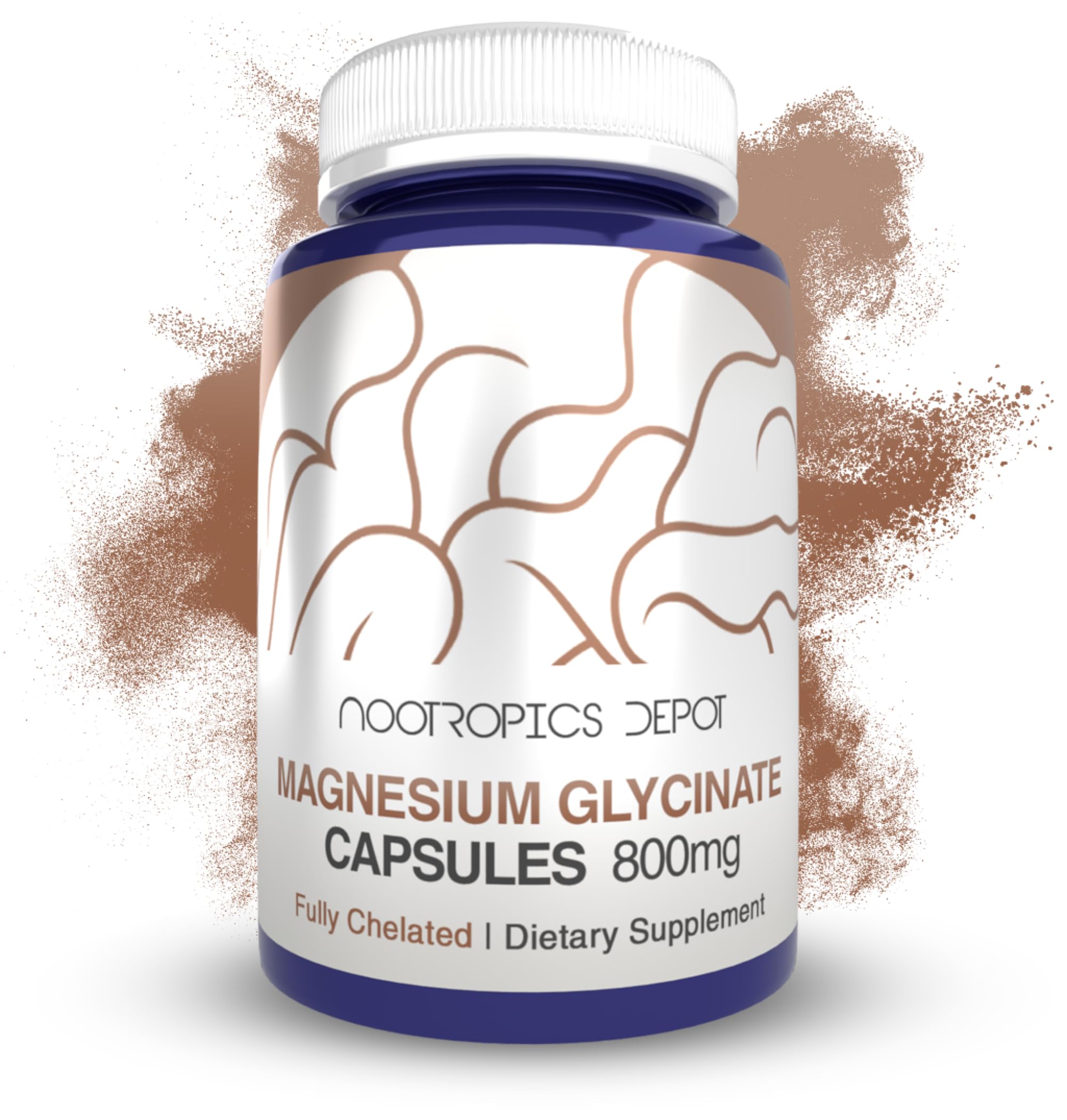 Nootropics Depot Magnésium Glycinate, bouteille visible, soutien potentiel au bien-être quotidien.