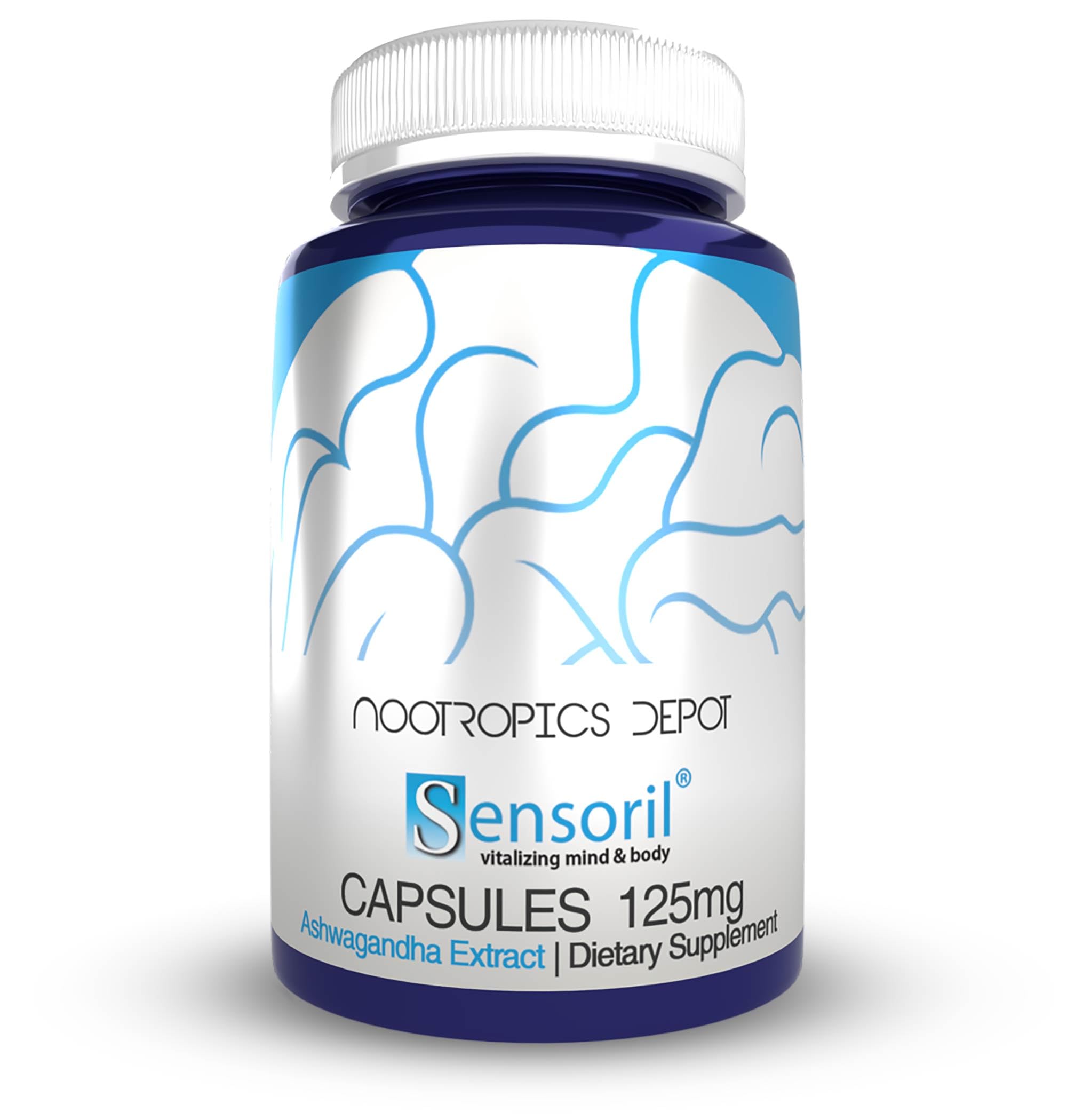Gelules Sensoril Ashwagandha 125 mg, soutien énergie et clarté mentale potentiels.
