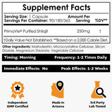 PrimaVie Shilajit purifié : extrait himalayen pour pureté élevée et concentration potentielle.