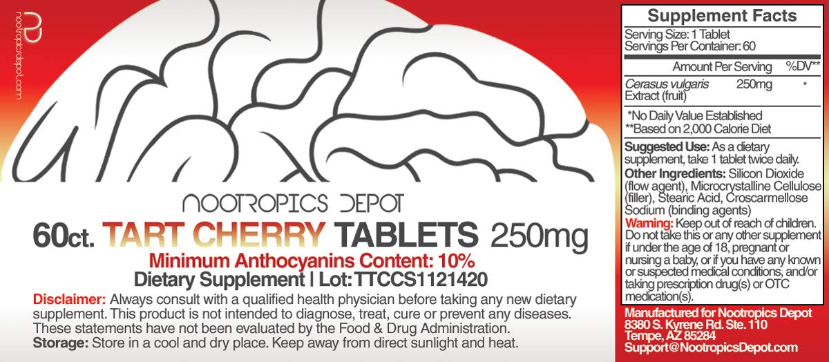 Tablettes cerise acidulée Nootropics Depot, 10% anthocyanines, équilibre oxydatif