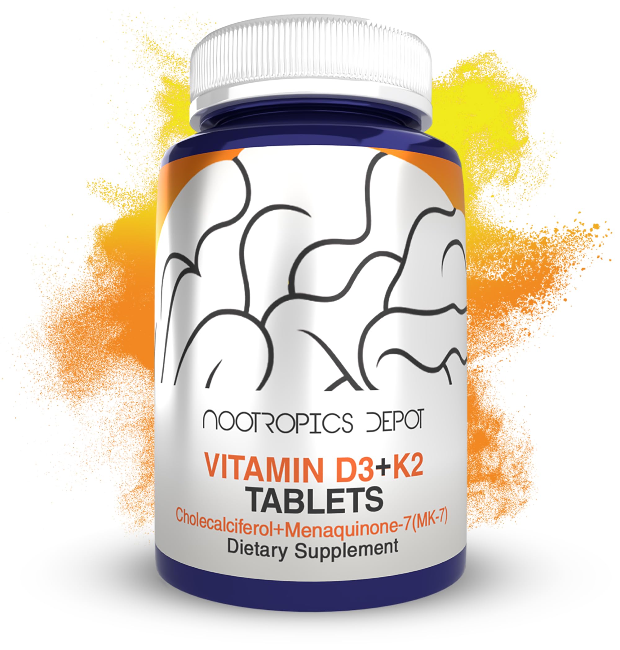 Nootropics Depot Vitamine D3 + K2 avec Vitamine C, emballage simple et pratique.