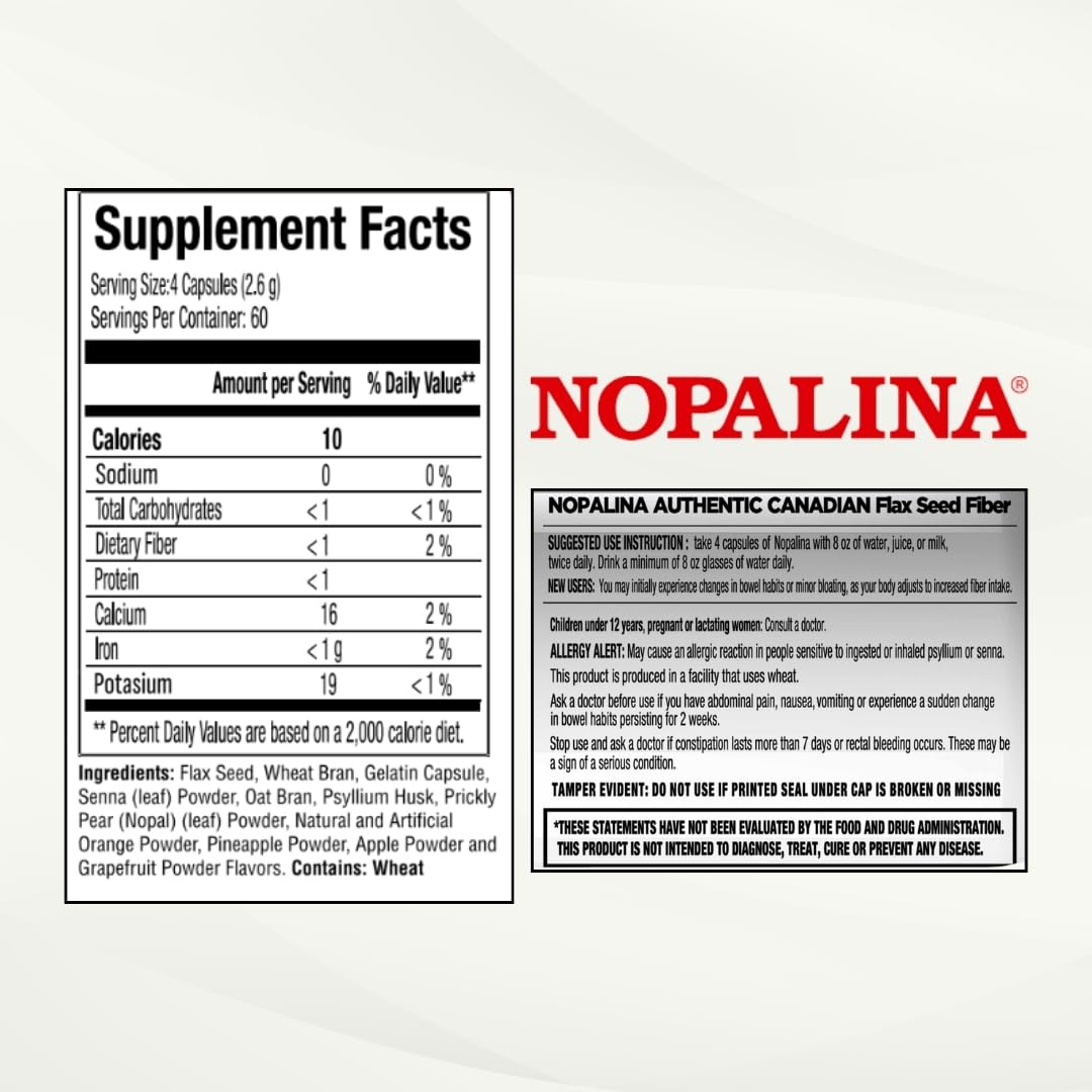 Nopalina Lin Plus tableau nutrition: informations lisibles pour comparaison.