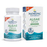 Nordic Naturals Algae DHA – bouteille ouverte avec gélules végétales faciles à avaler, soutien quotidien.