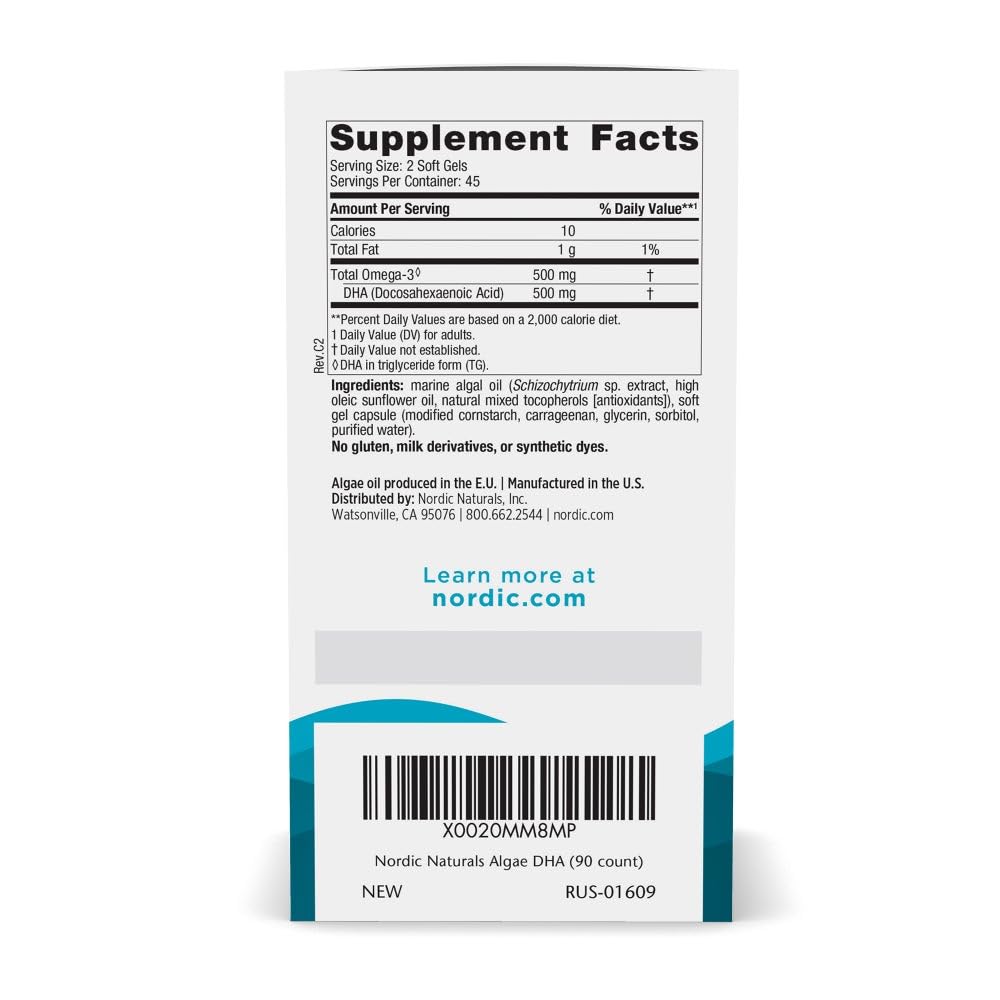 Gélules molles Nordic Naturals Algae DHA, option végétale pratique pour DHA.