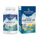 Bouteille Nordic Naturals Arctic Cod Liver Oil au goût citron, pratique etSavoureuse pour la routine.