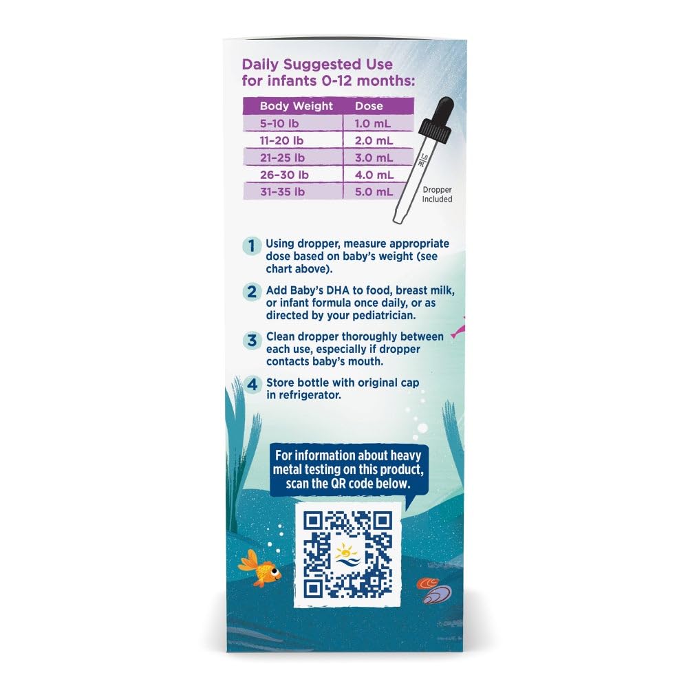 Étiquette claire montrant dosage et ingrédients de Nordic Naturals Baby’s DHA