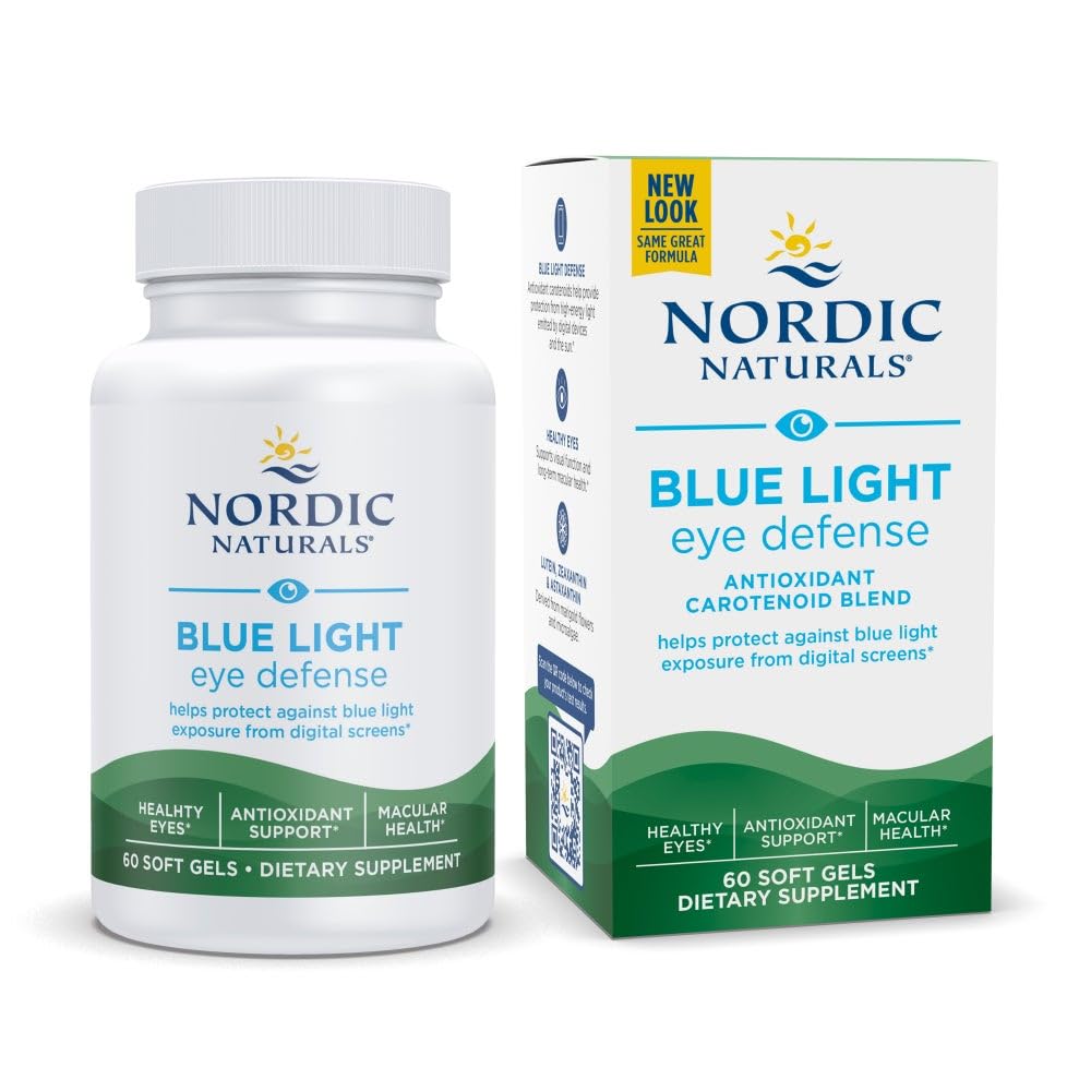 Nordic Naturals Blue Light Defense, bouteille et étiquette, soutien potentiel à la rétine.