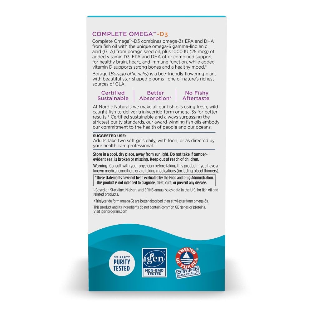 Nordic Naturals Complete Omega-D3, gélules citron, soutien potentiel de la mémoire et de la peau.