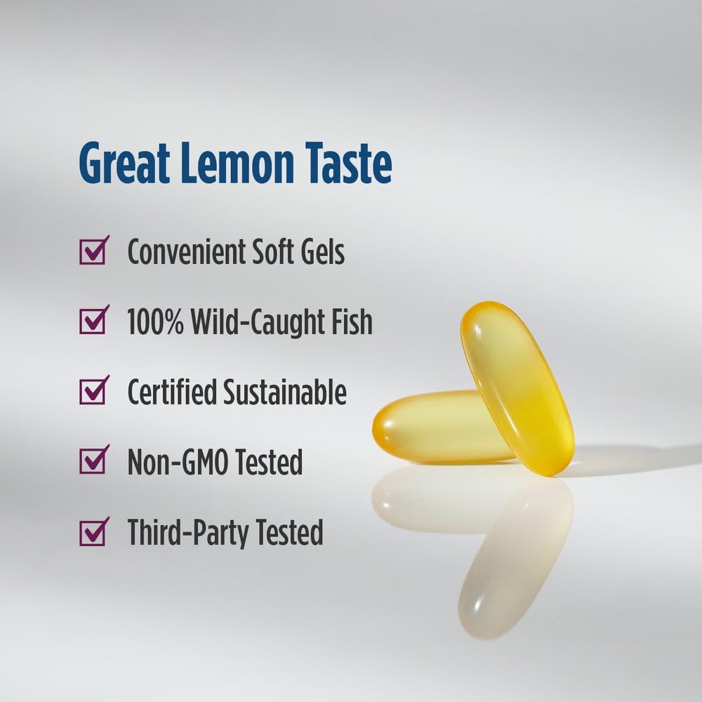 Etiquette Nordic Naturals Omega-D3 citron, flacon compact pour voyage et routine.