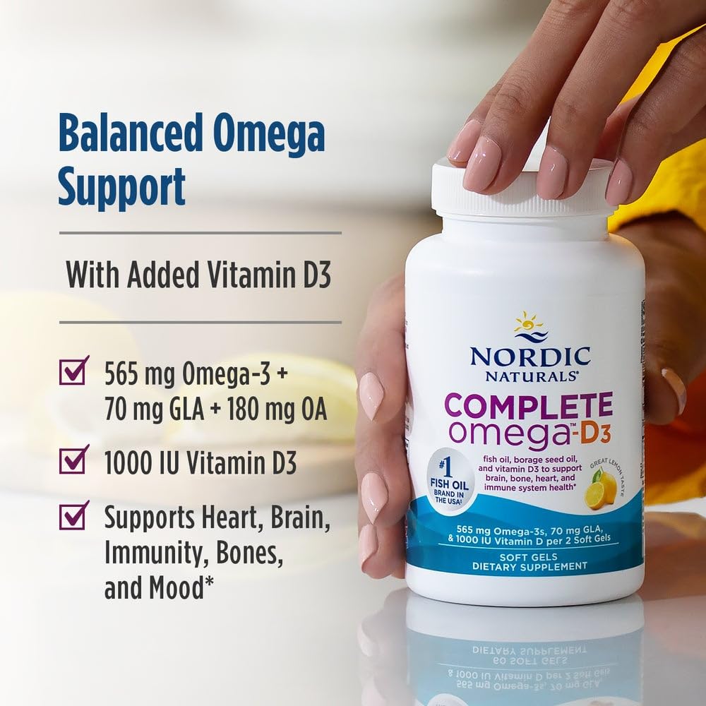 Dose journalière Nordic Naturals Omega-D3 citron, pour un soutien quotidien potentiel.