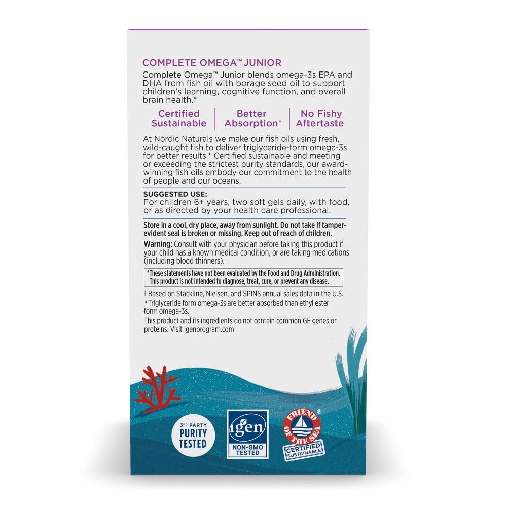 Étiquette citron Nordic Naturals Complete Omega Jr., informations claires et disponibles.