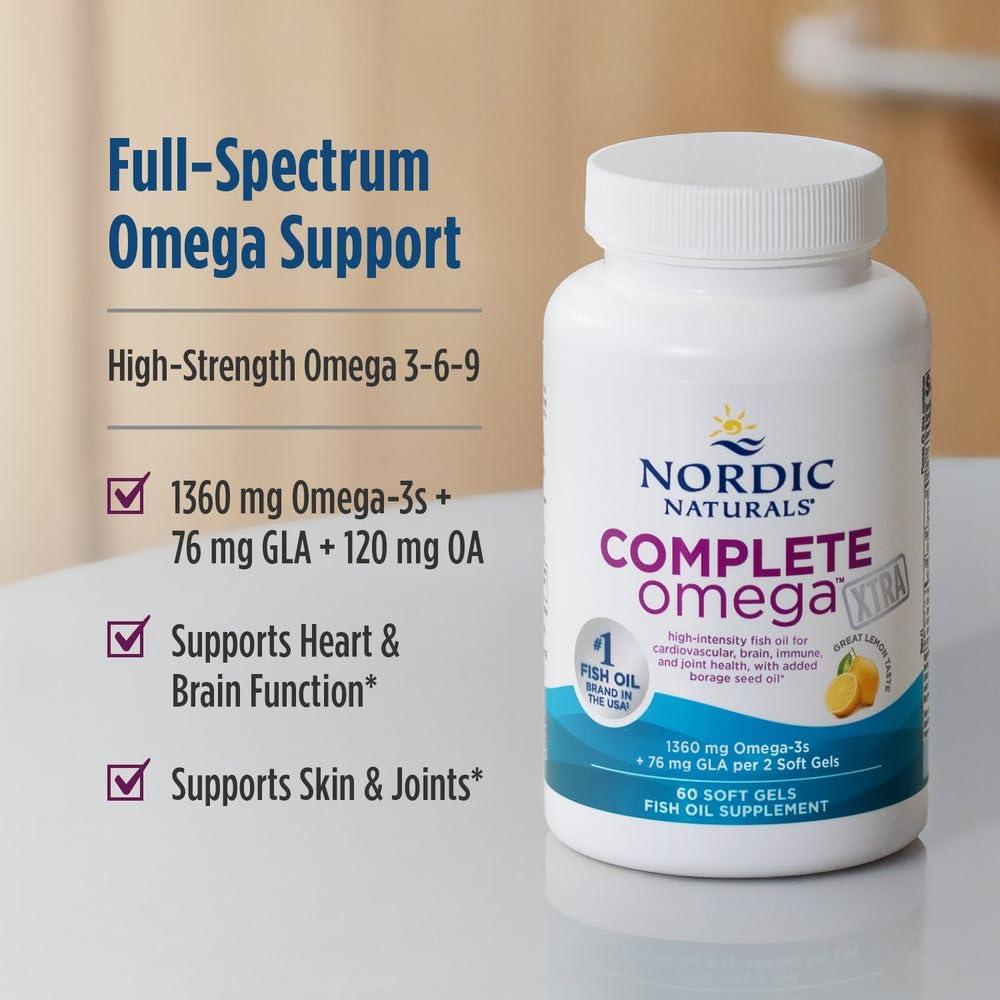 Nordic Naturals Complete Omega Xtra – sans gluten ni lactose, adapté à divers régimes.