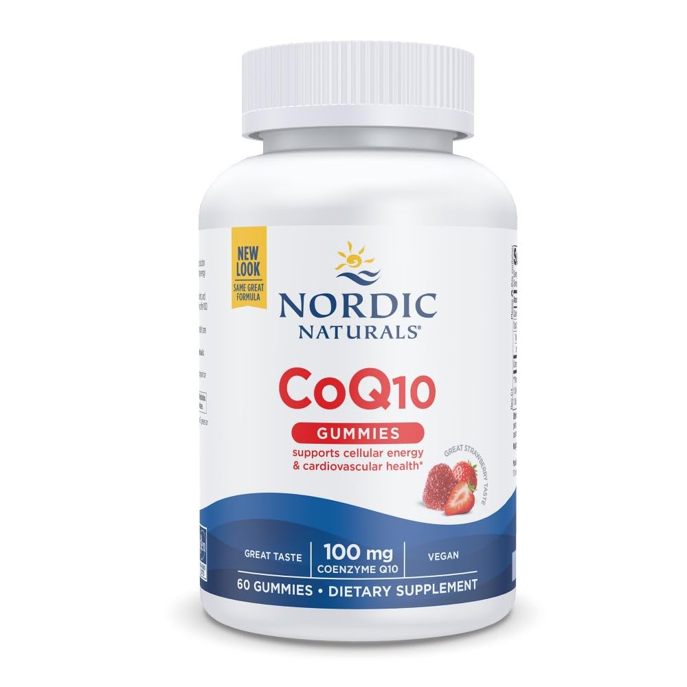 Nordic Naturals CoQ10 Gummies Fraise, gommes savoureuses soutenant l'énergie quotidienne.