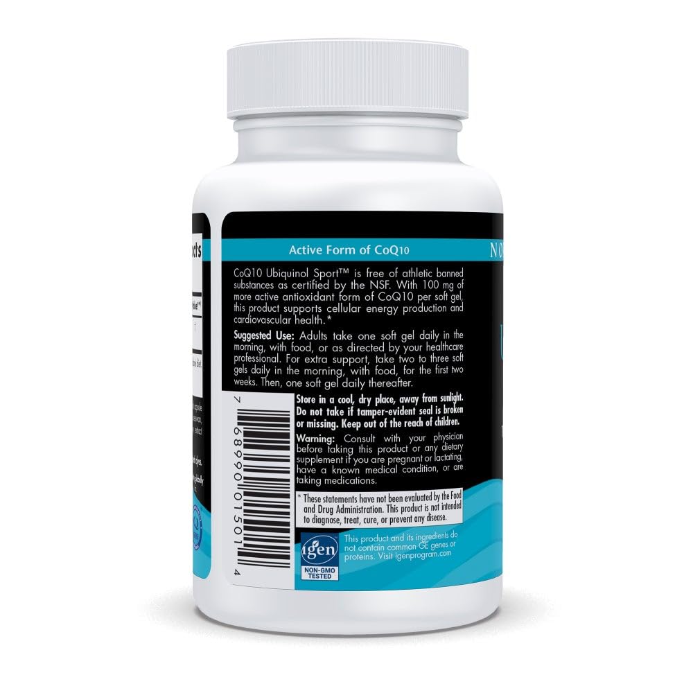 Gélules Nordic Naturals CoQ10 Ubiquinol Sport dans la main, prise simple en routine sportive.