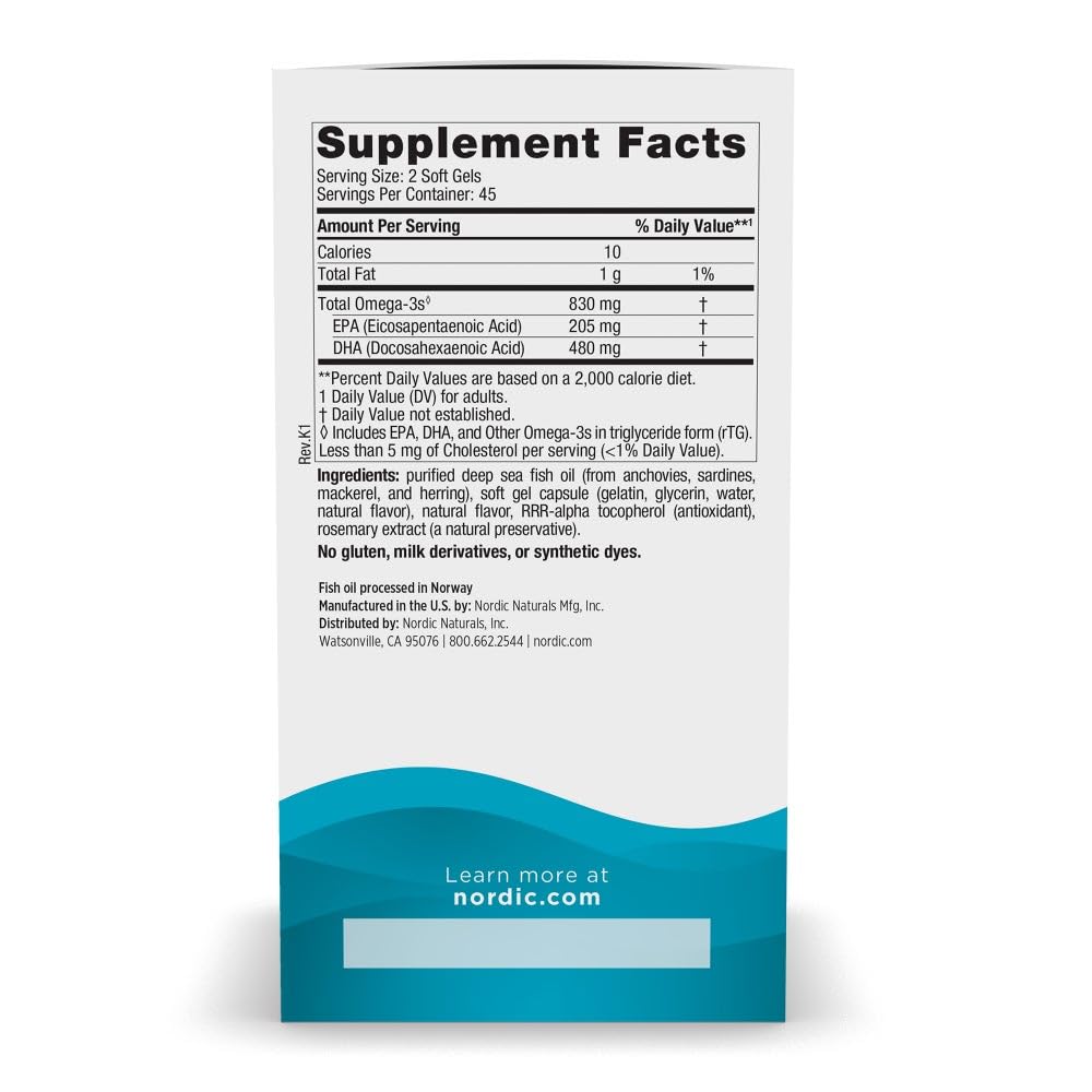 Étiquette Nordic Naturals DHA, emballage clair, non-OGM et traçabilité