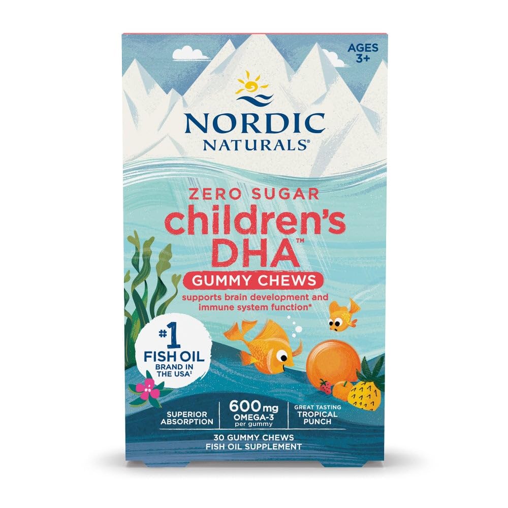 Nordic Naturals DHA pour enfants, gommes tropicales, soutien potentiel au développement cérébral.