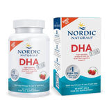 Bouteille Nordic Naturals DHA Xtra fraise, soutien potentiel du cerveau et du système nerveux.