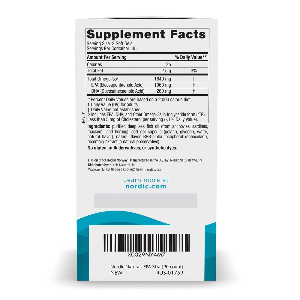 Nordic Naturals EPA Xtra Lemon, étiquette lisible indiquant le dosage fiable.