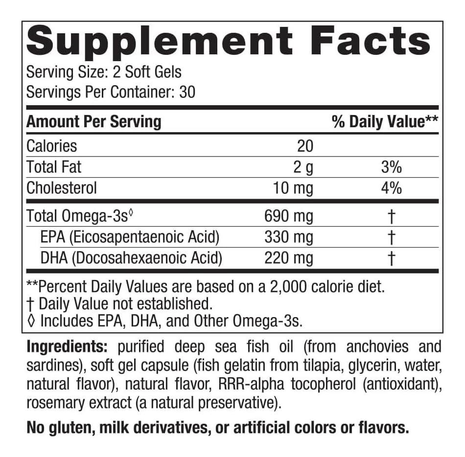 Fiche nutritionnelle Nordic Naturals Omega-3 indiquant EPA et DHA