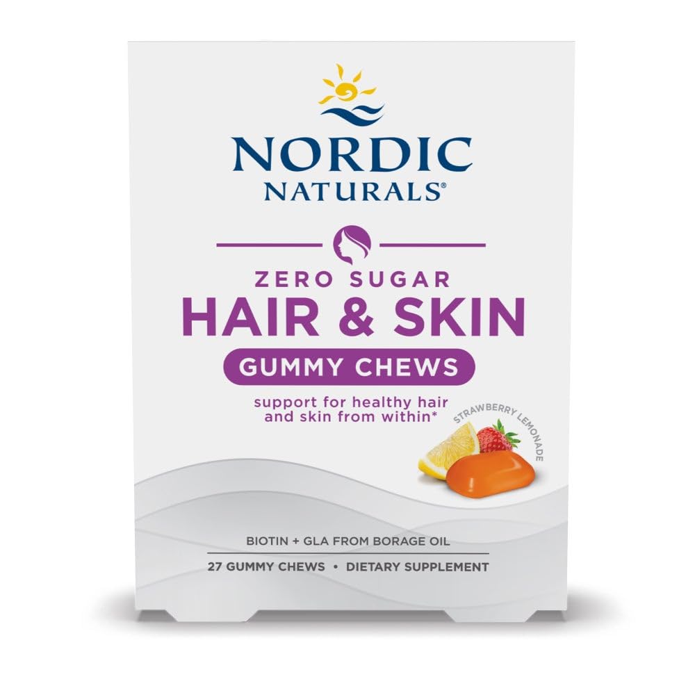 Gommes Nordic Naturals pour cheveux et peau Fraise-Citronnade, goût rafraîchissant et apaisant.