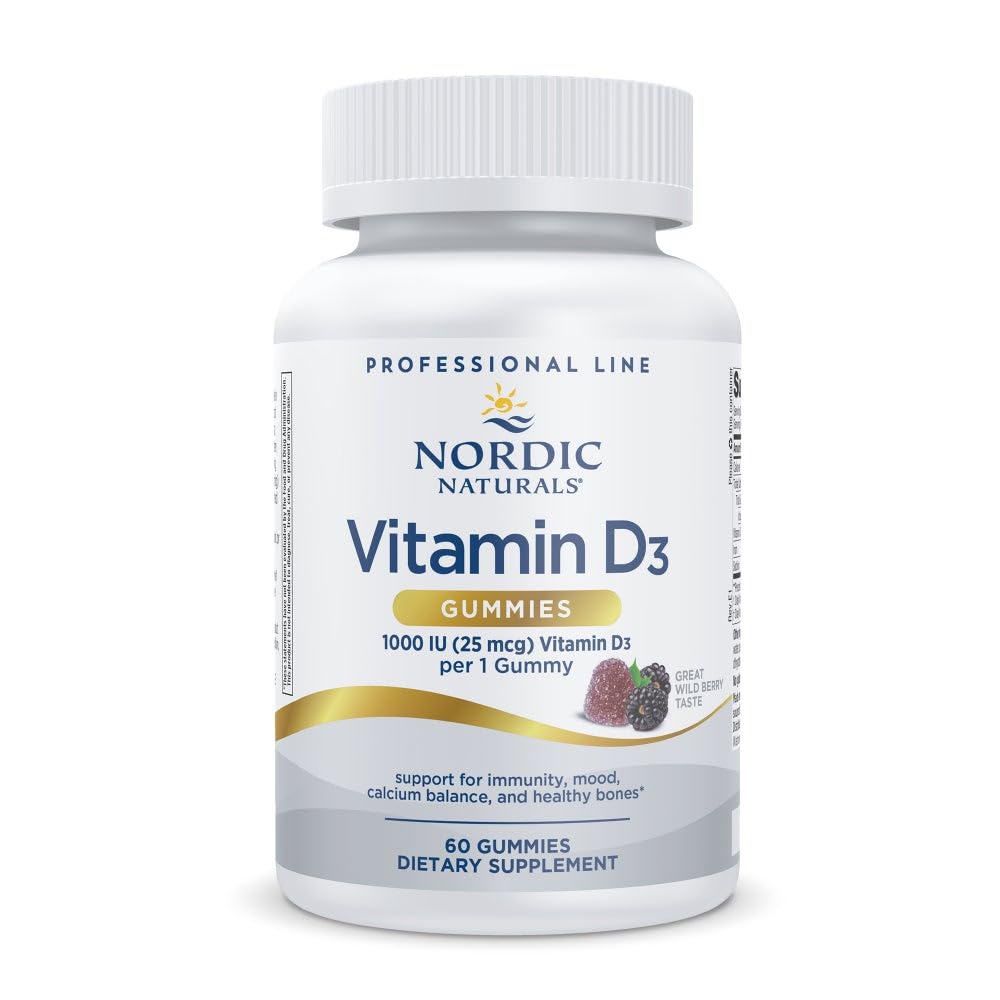 Nordic Naturals Gommes D3 Baie Sauvage sur bouteille, soutien potentiel des os.