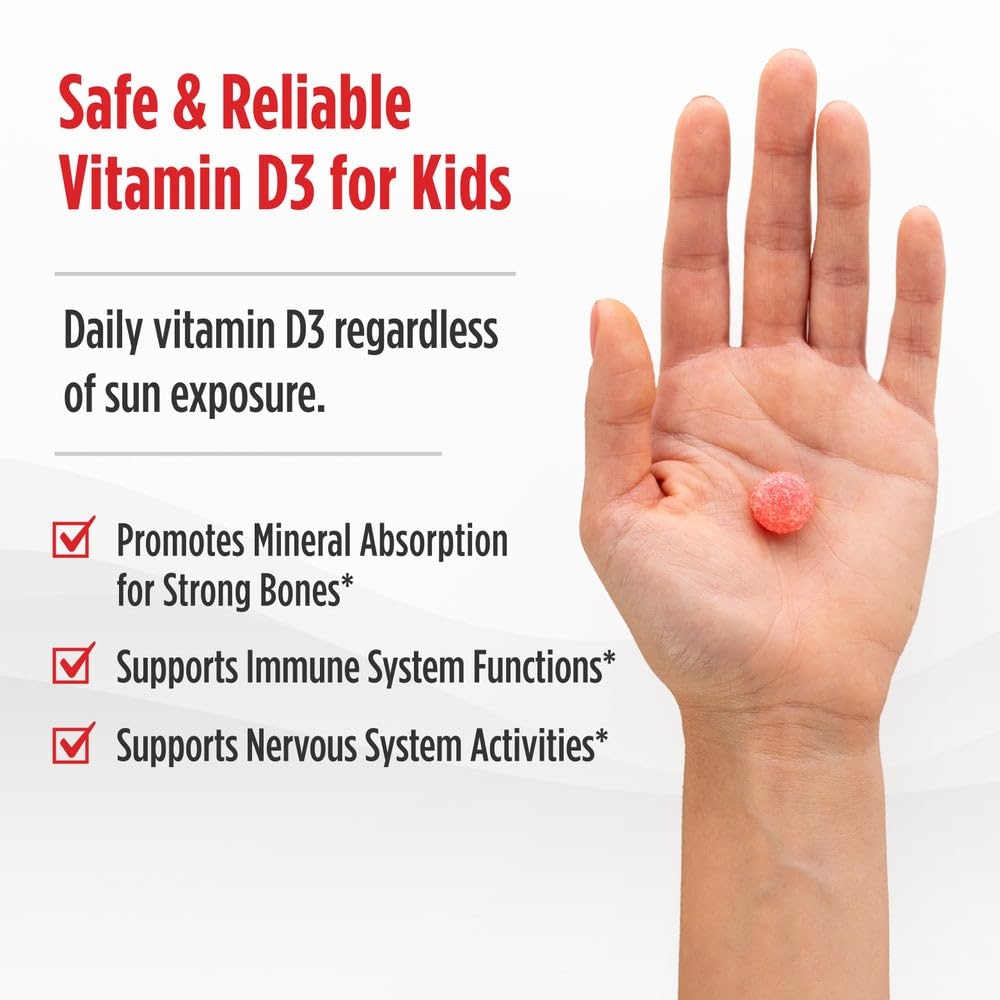 Nordic Naturals Gommes D3 enfants, emballage pratique, goût pastèque sauvage, usage quotidien