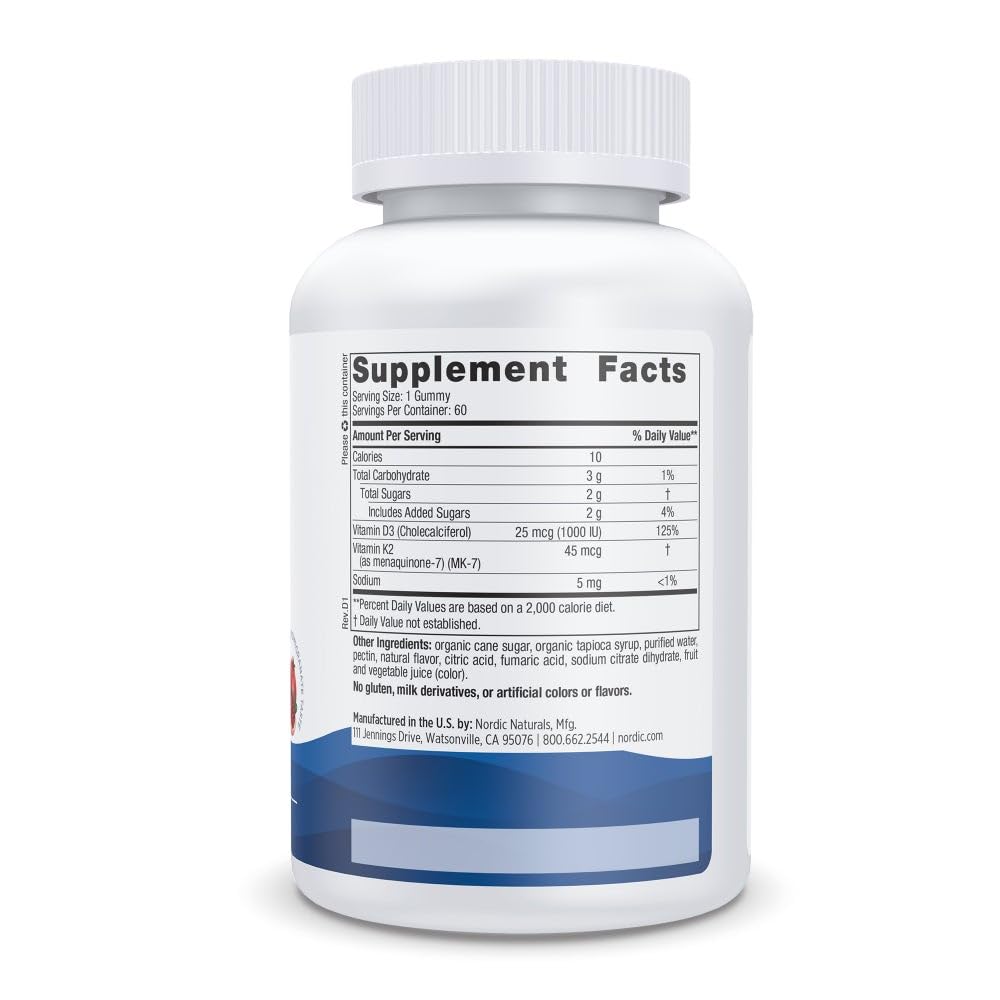 Étiquette du produit indiquant 1000 UI D3 et 45 mcg K2.