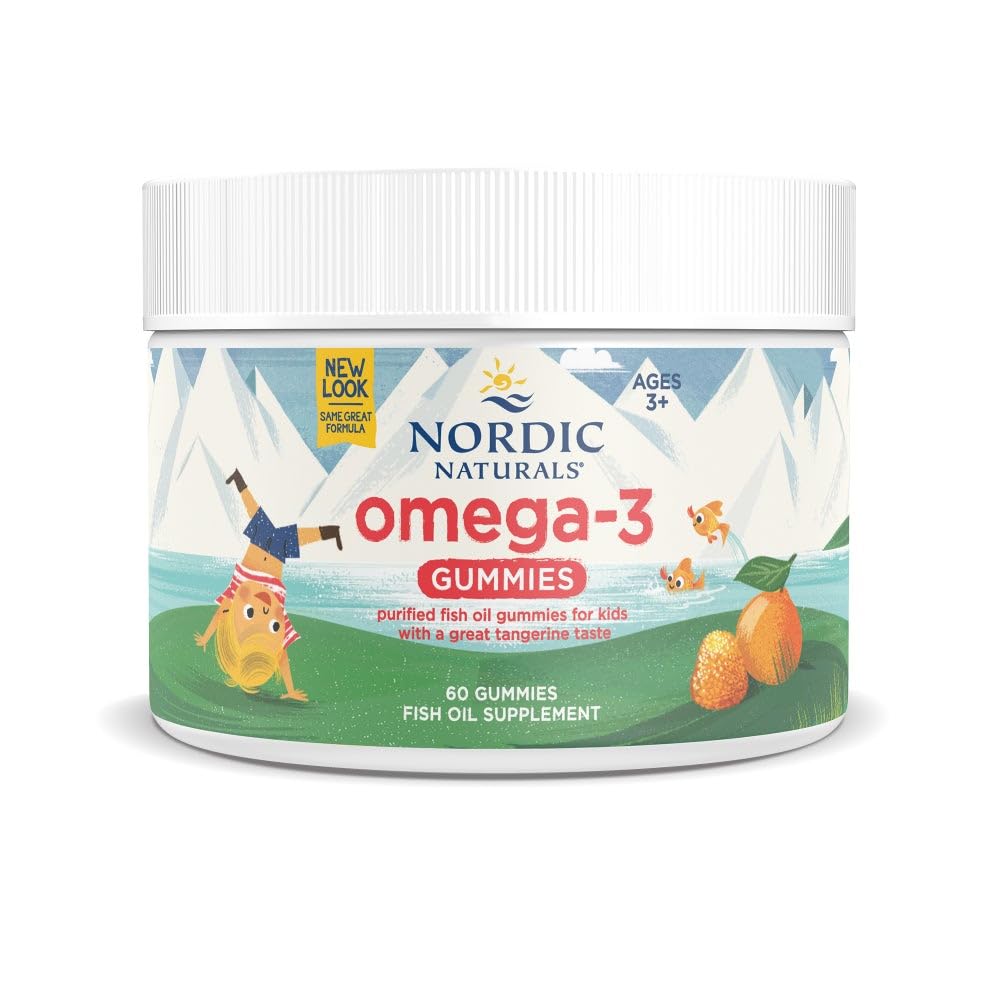 Gommes Nordic Naturals Omega-3 Tangerine dans une bouteille, goût agréable.