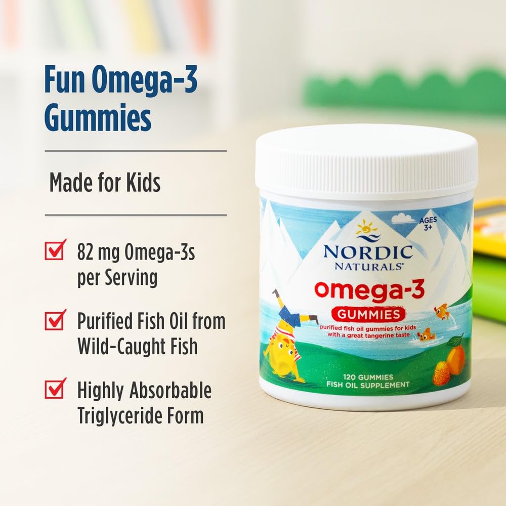 Nordic Naturals Omega-3 Gommes Tangerine, appréciées par enfants et adultes.